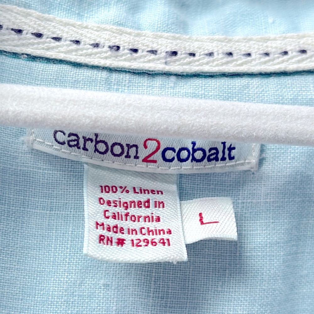 Carbon2Cobalt 100% Linen Light Blue White Long Sleeve Buttons Up Shirt Men’s L !